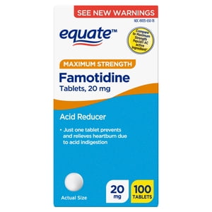 Equate Tabletas de Famotidina de Máxima Fuerza, 20 mg, Reductor de Ácido, 100 Unidades, Comparar con Ingrediente Activo de Pepcid AC de Máxima Fuerza