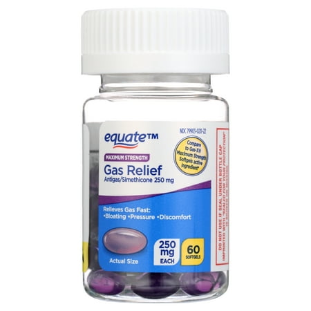 Equate Gas Relief Softgels, Maximum Strength, 250 mg, 60 Count
