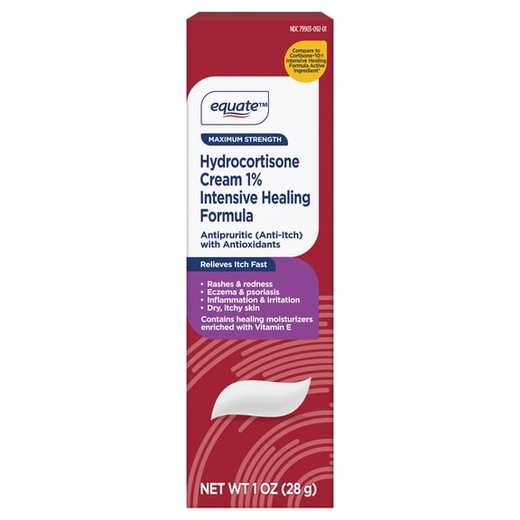 Equate Maximum Strength Anti Itch Hydrocortisone Cream 1% Intensive Healing Formula, 1 oz, Compare to Cortisone.10® Intensive Healing Formula Active Ingredient