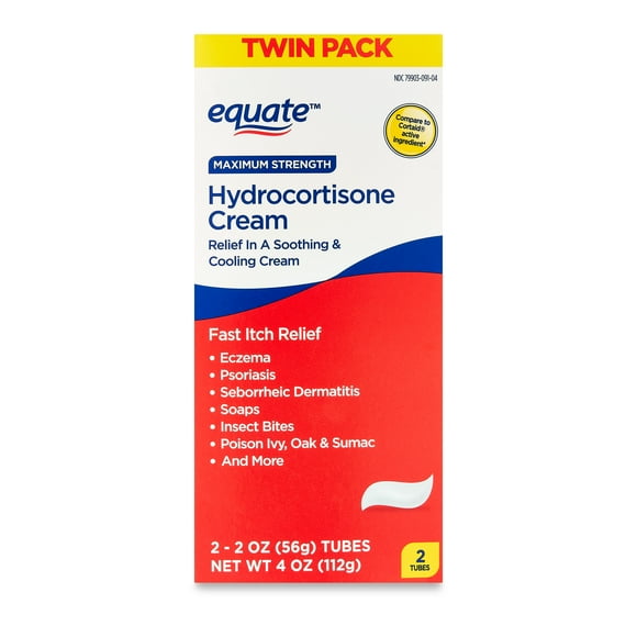 Equate Maximum Strength Anti Itch Hydrocortisone Cream, 4 oz (2x2 oz), 2 Pack, Compare to Cortaid Active Ingredient