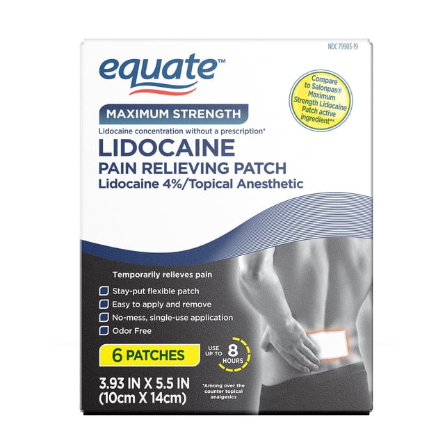 Equate Lidocaine Pain Relieving Patch 4% Lidocaine, 6 Count, Compare to ...