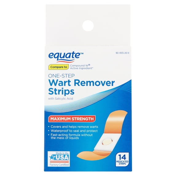 Equate Maximum Strength One-Step Wart Remover Strips, 14 count