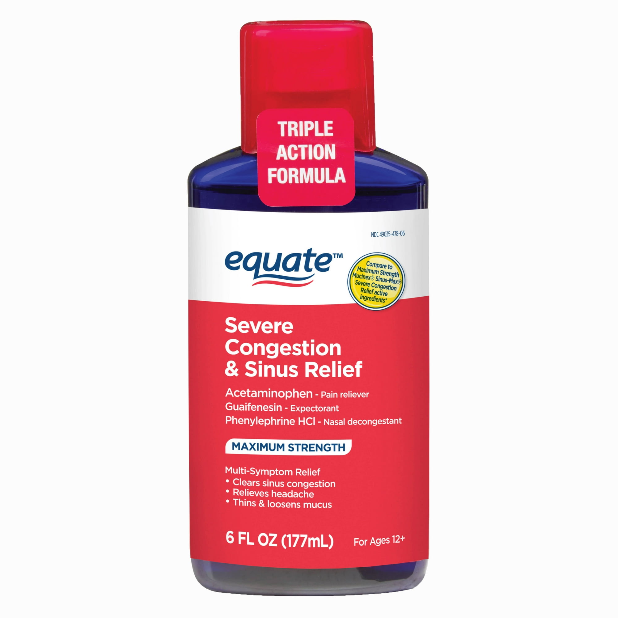 Equate Maximum Strength Severe Congestion & Sinus Relief, 6 fl oz Equate Maximum Strength Severe Congestion & Sinus Relief, 6 fl oz