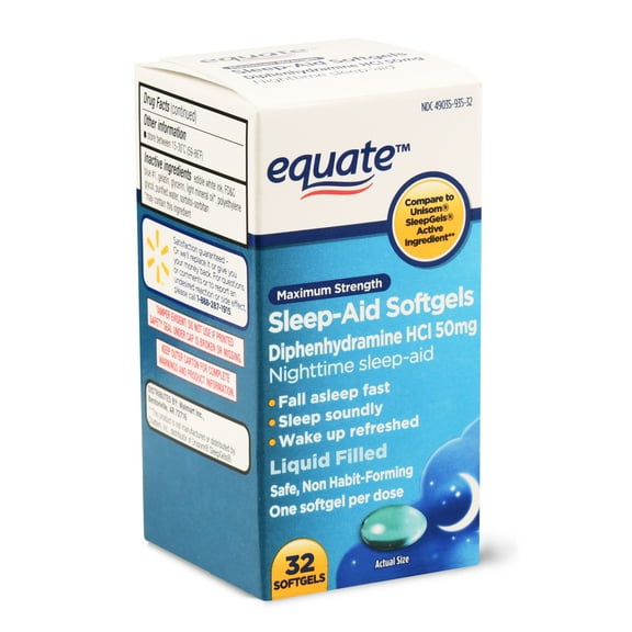 Equate Maximum Strength Sleep-Aid Softgels, 50 mg, 32 Count