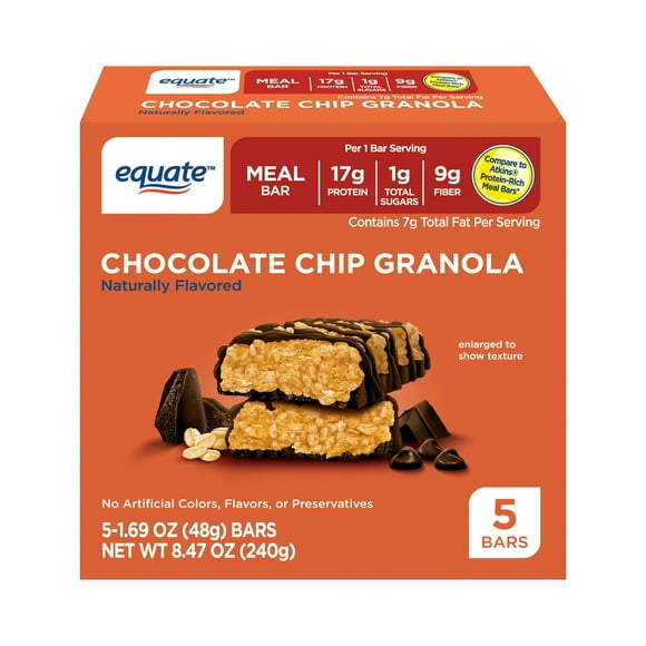 Equate Meal Bar, Chocolate Chip Granola, 5 Count