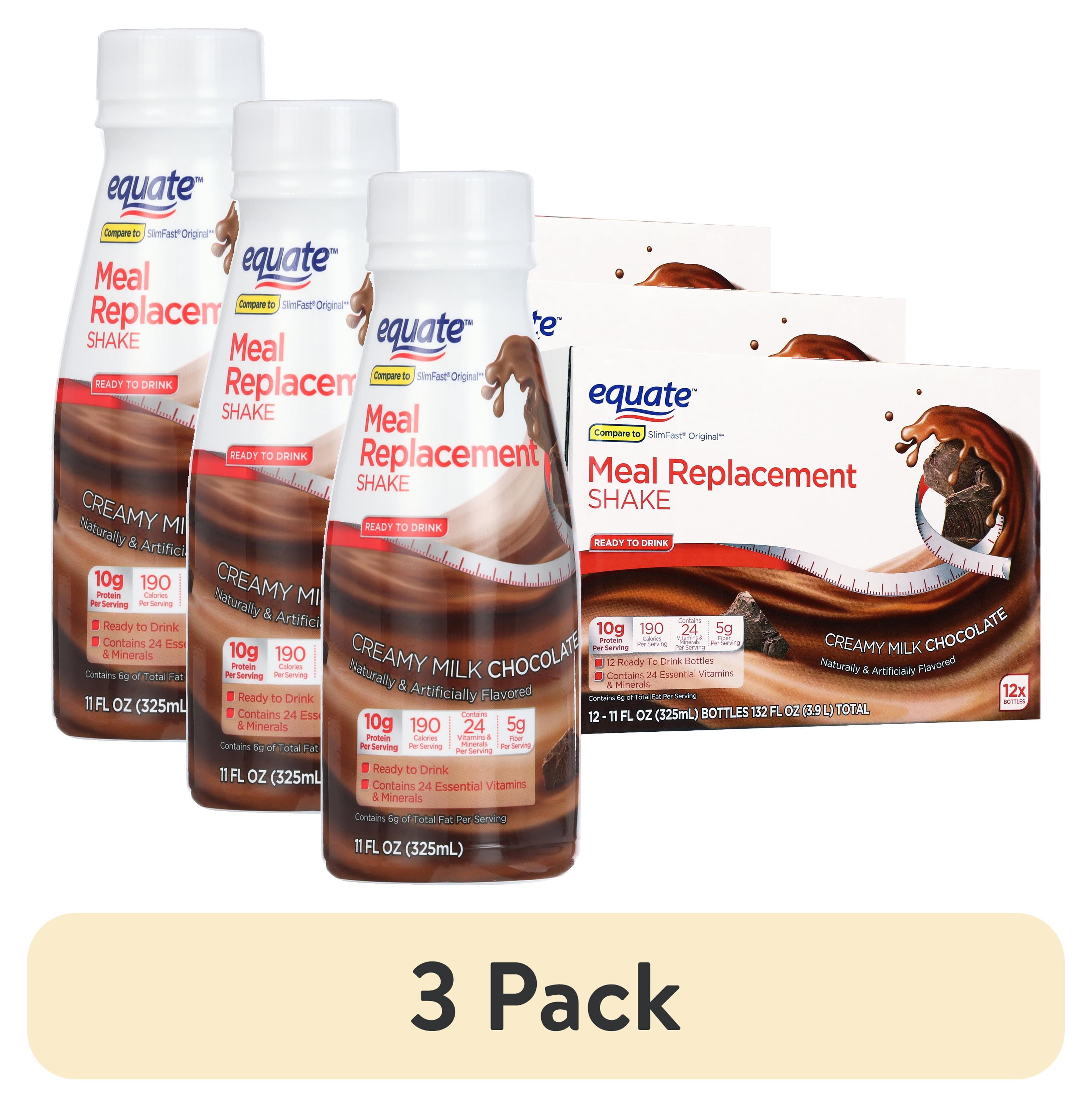(3 pack) Equate Meal Replacement Shake, Creamy Milk Chocolate, 11 fl oz ...