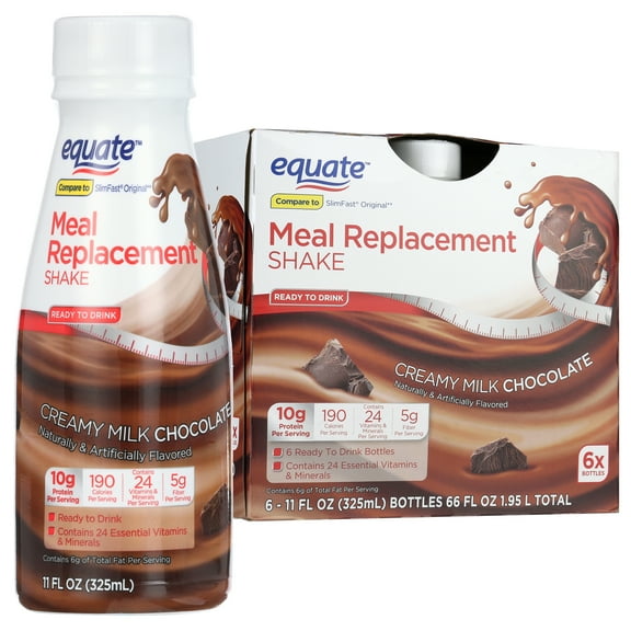 Equate Meal Replacement Shake, Creamy Milk Chocolate, 11 fl oz, 4 Ct, Tetra Compare to Slim Fast