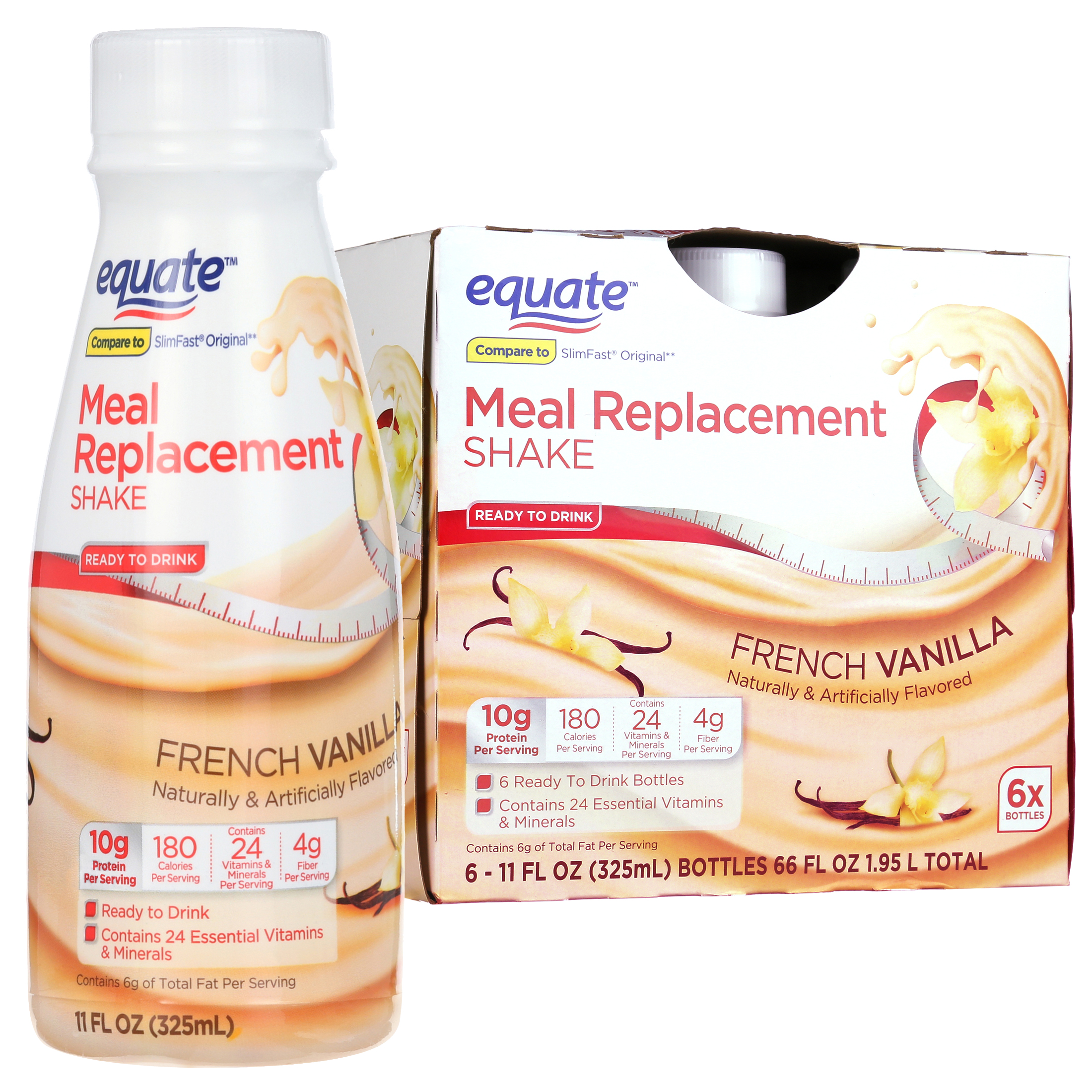 Equate Meal Replacement Shakes, French Vanilla, 11 fl oz, 6 Ct - image 1 of 12