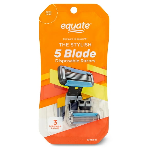 Equate Men's 5 Blade Disposable Razors with Dual Lubrication (3 Count), Compare to Sensor5