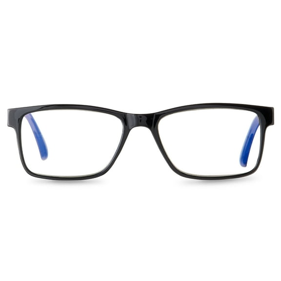 Equate Men's Finn Bluelight Rectangular Reading Glasses with Case, Black, +1.50