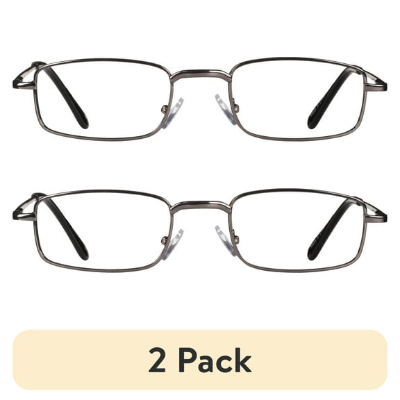 (2 pack) Equate Jordan Value 2-Pack Unisex Rectangular Reading Glasses with Case, Black/Gunmetal,  1.25