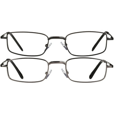 Equate Jordan Value 2-Pack Unisex Rectangular Reading Glasses with Case, Black/Gunmetal, +1.25