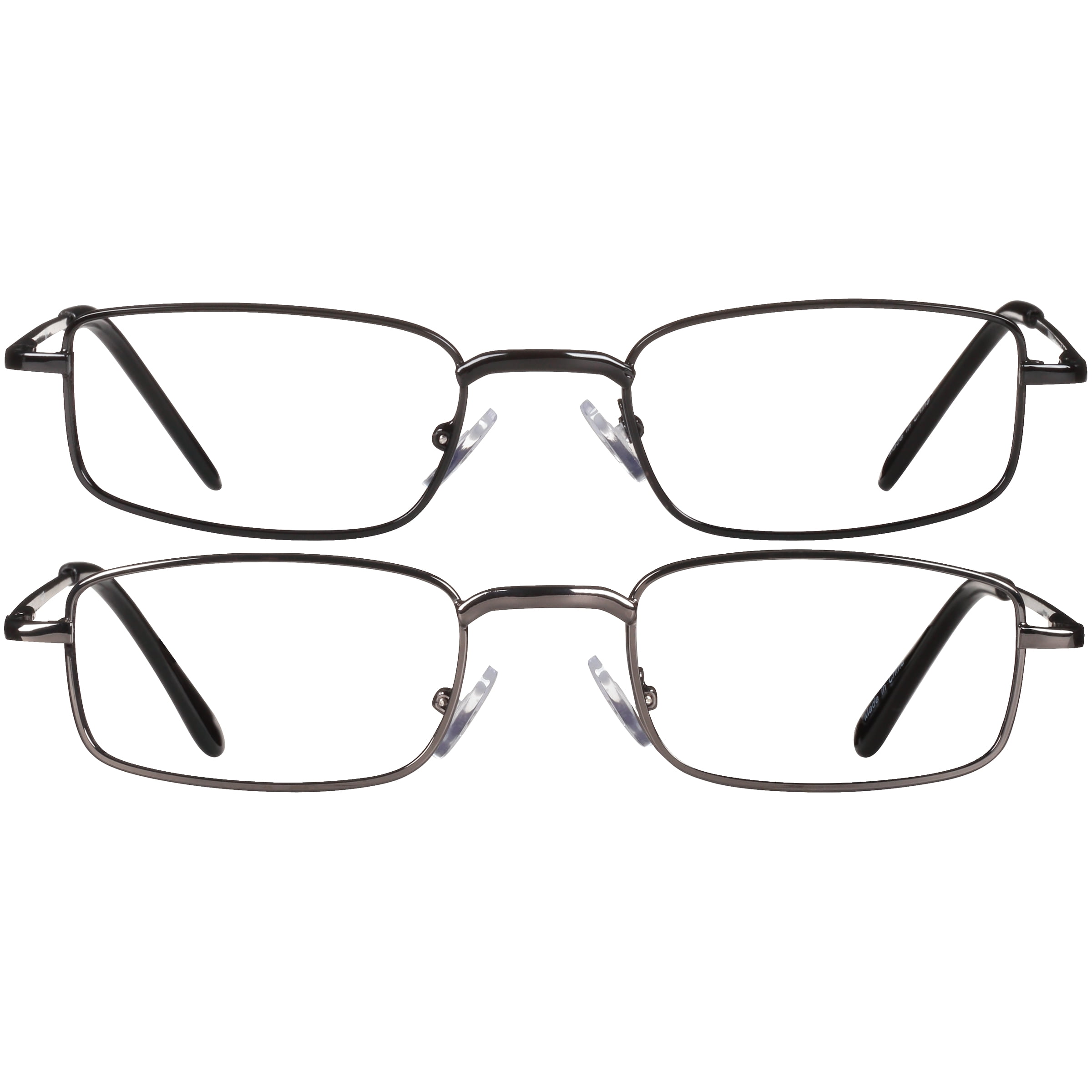 Equate Jordan Value 2-Pack Unisex Rectangular Reading Glasses with Case, Black/Gunmetal, +2.00