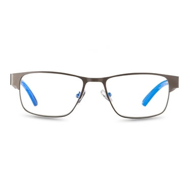 Equate Men's Miller Bluelight Spring Hinge Rectangular Reading Glasses with Case, Gun Metal, +3.00