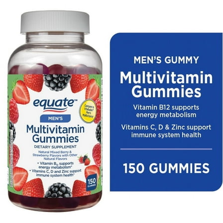 Equate Men's Multivitamin Gummies for General Health, Mixed Berry, 150 Count, Compare to Vitafusion Men's Multivitamin