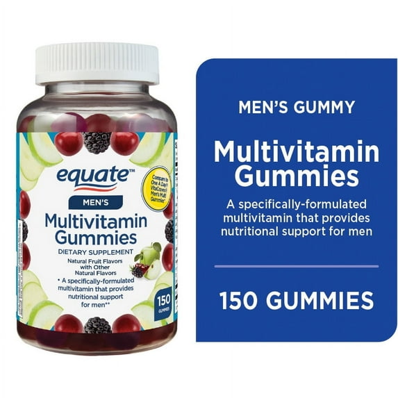 Equate Men's Multivitamin Gummies for Nutritional Support, Natural Fruit, 150 Count, Compare to One A Day VitaCraves Men's Multi Gummies