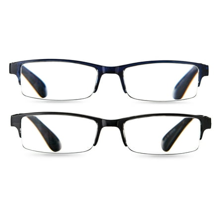 Equate Quinn Value 2-Pack Unisex Rectangular Reading Glasses with Case, Black/Navy Blue, +1.75