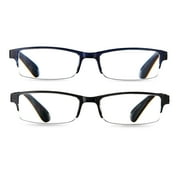 Equate Unisex Quinn Rectangular Reading Glasses with Case, Black and Navy Blue, +2.00, 2 Pack