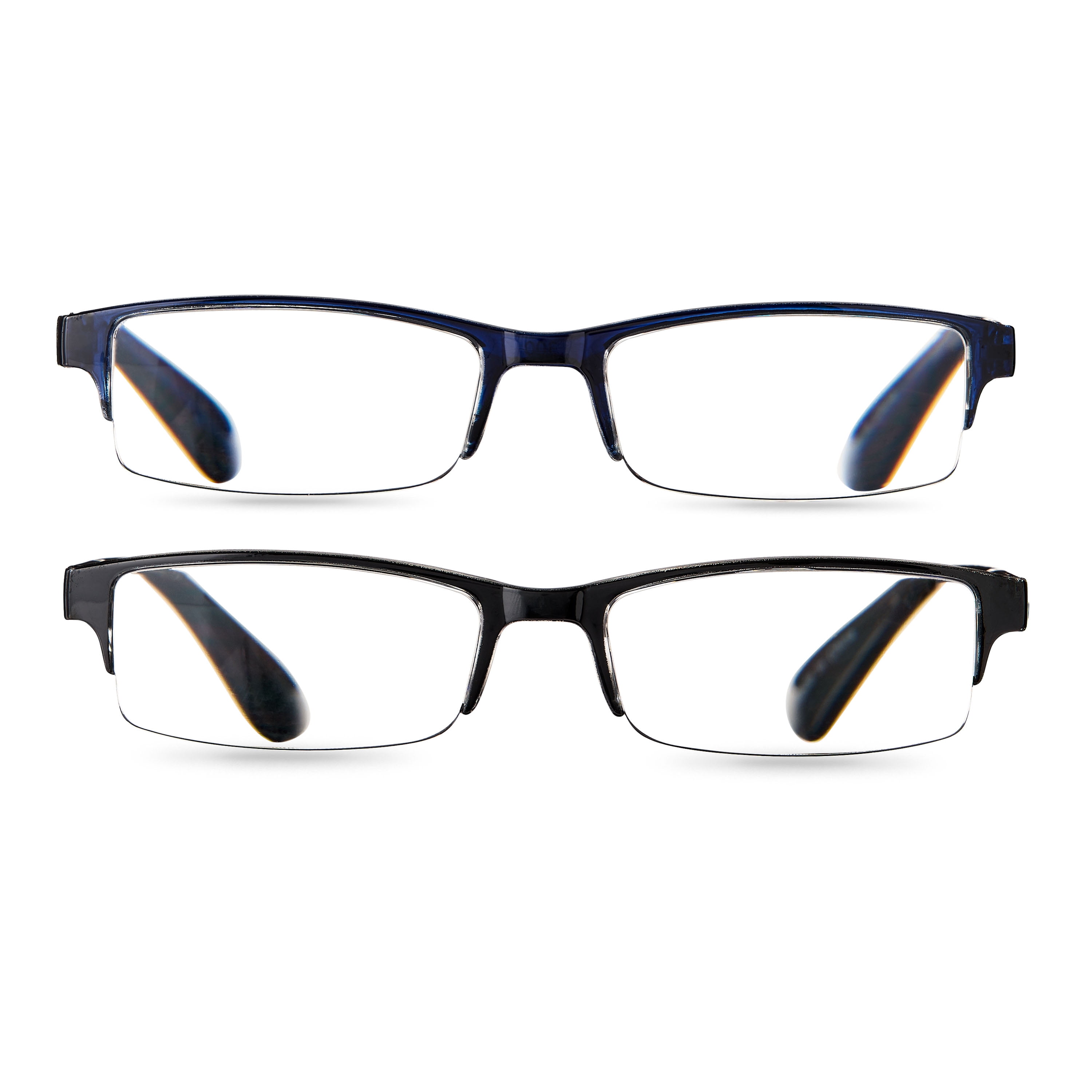 Equate Unisex Quinn Rectangular Reading Glasses with Case, Black and Navy Blue, +3.00, 2 Pack