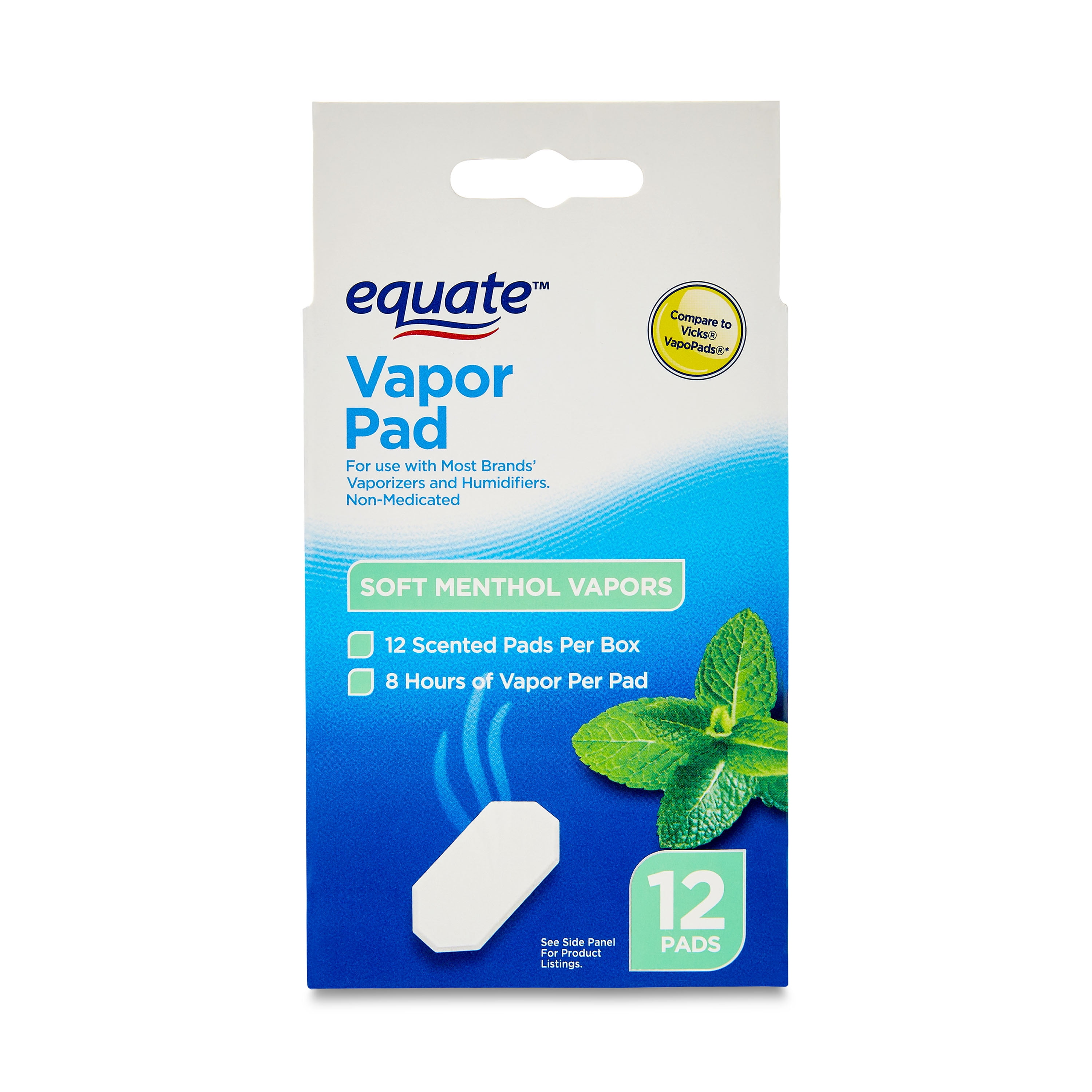 Equate Vapor Pad with Soothing Menthol Vapors, For Use in Vaporizers and Humidifiers, 12 Count, Compare to Vicks  VapoPads