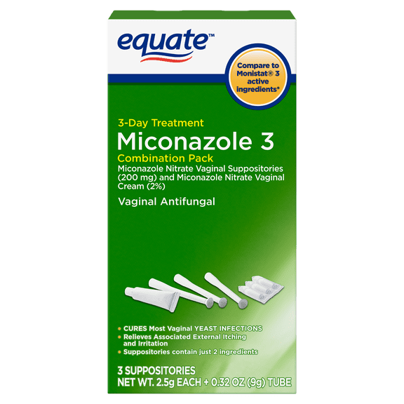 Equate Miconazole 3-Day Antifungal Combination Pack with Suppositories and Cream