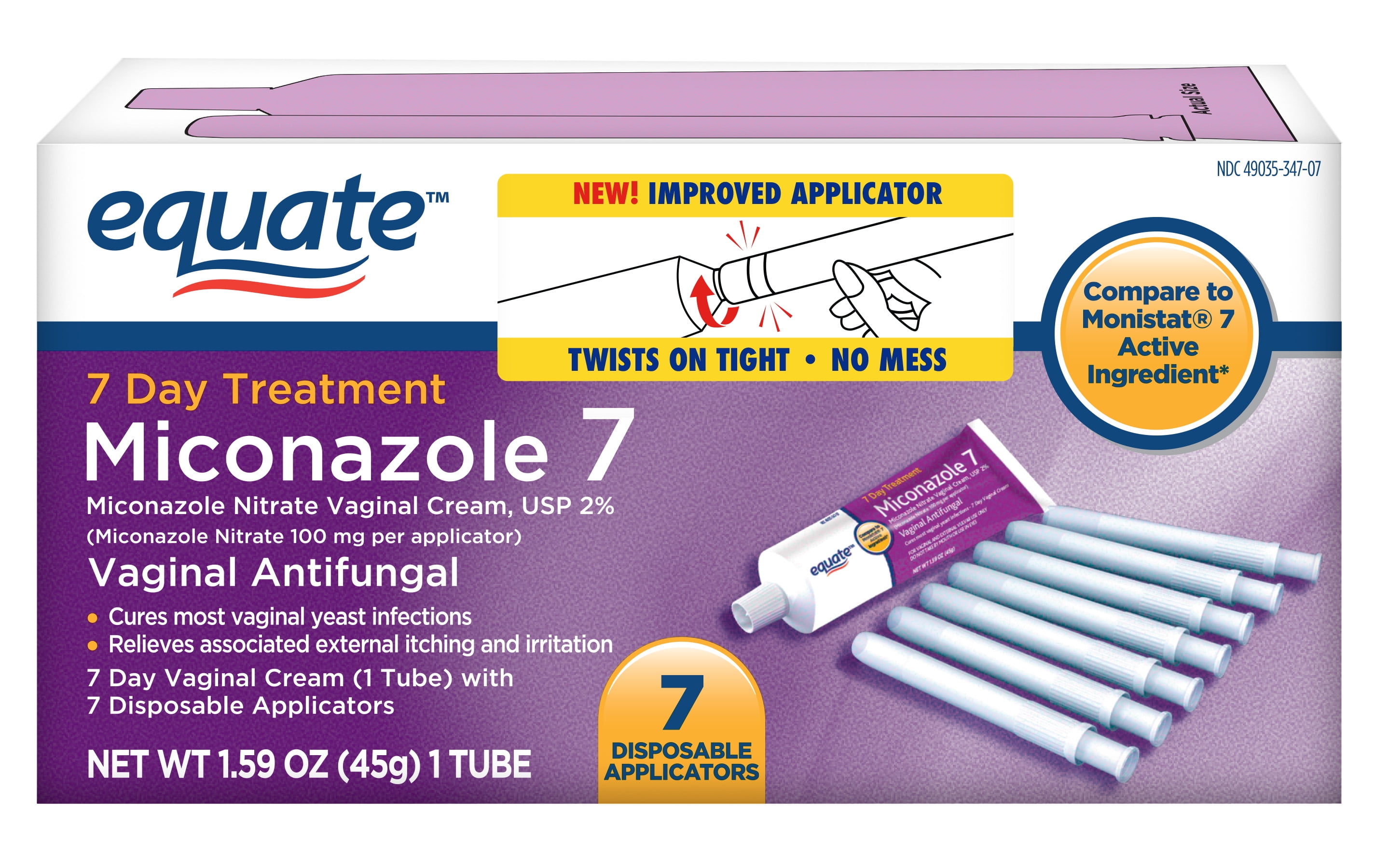 Equate Miconazole 7Day Vaginal Cream with Disposable Applicators, 1.59 oz
