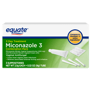 Equate Miconazole 3 Day Combination Pack with Suppositories & Cream, 2.5 g each + 9g tube, Compare to Monistat® 3 Active Ingredients