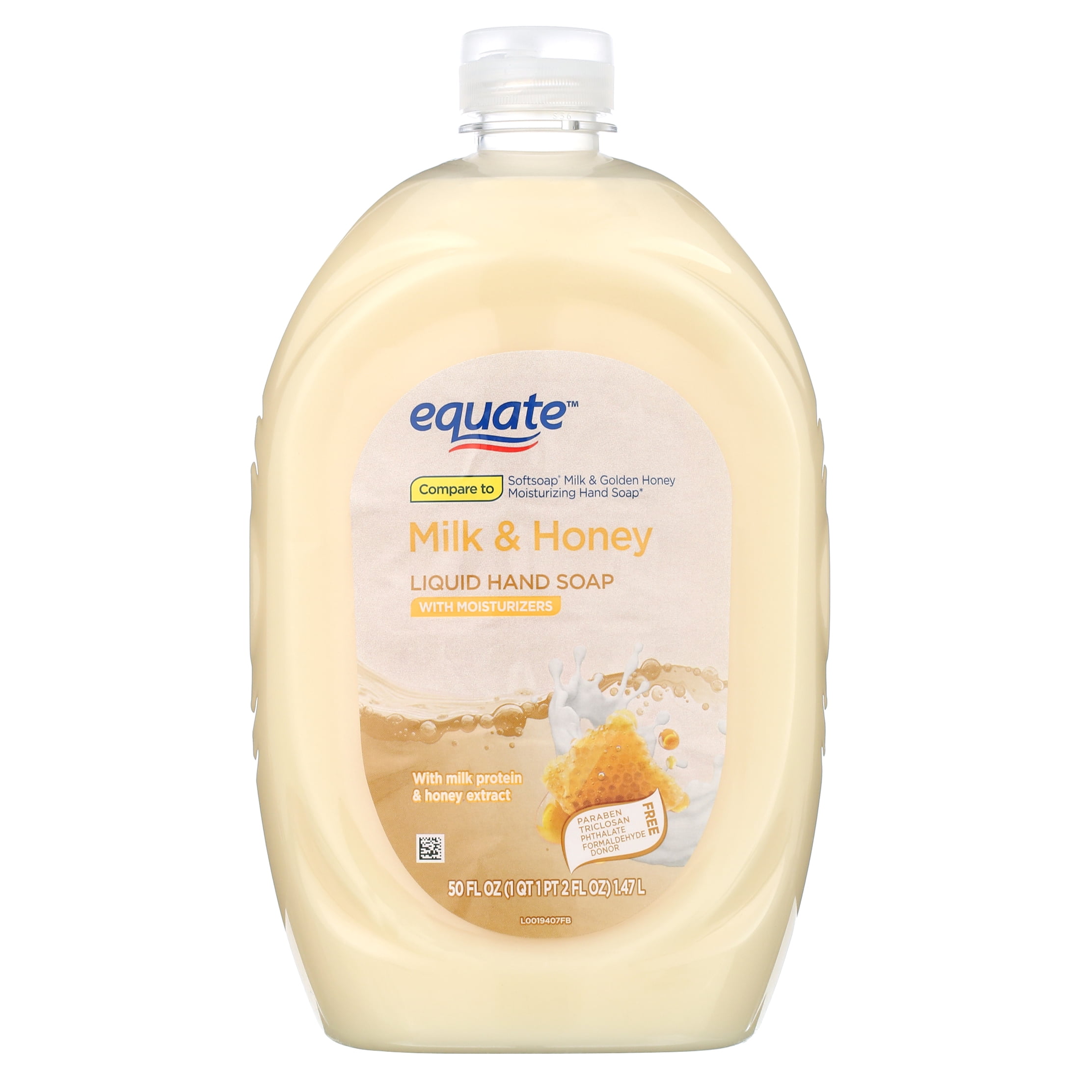 Equate Liquid Hand Soap, Milk & Honey, with Moisturizers, 50 fl oz, Compare to Softsoap Milk & Golden Honey Moisturizing Hand Soap