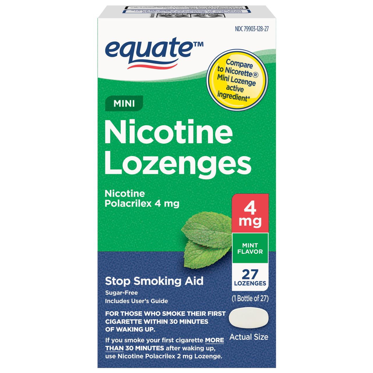 Equate Mini Nicotine Lozenge 4 mg, Mint Flavor, Stop Smoking Aid, 27 Count