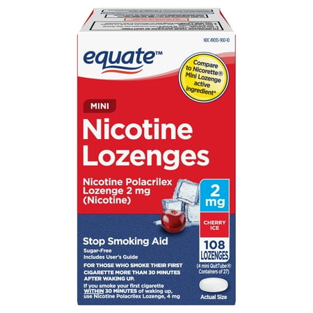 Equate Mini Nicotine Polacrilex Lozenge, 2 mg, Cherry Ice Flavor, 108 Count, Compare to Nicorette® Mini Lozenge Active Ingredient
