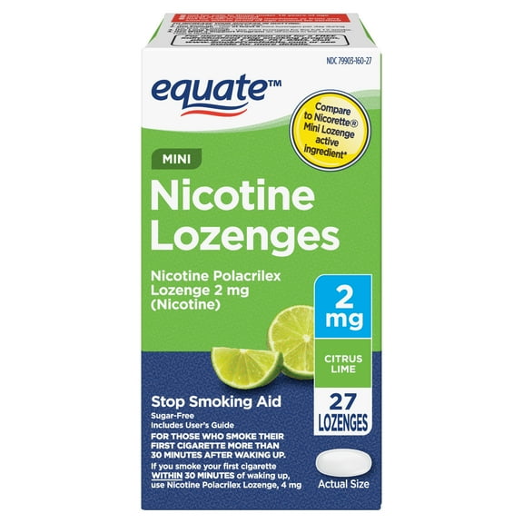 Equate Mini Nicotine Polacrilex Lozenge, 2 mg, Citrus, 27 Count, Compare to Nicorette® Mini Lozenge Active Ingredient