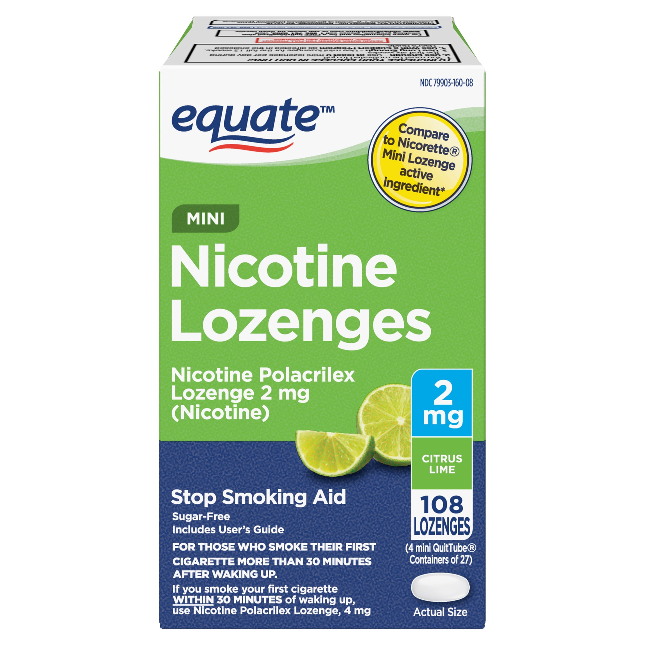 Equate Mini Nicotine Lozenge  2 mg, Stop Smoking Aid, Citrus Flavor, 108 Count