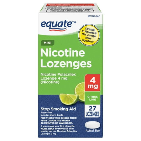 Equate Mini Nicotine Polacrilex Lozenge, Stop Smoking Aid, 4 mg, Citrus Lime, 27 Count