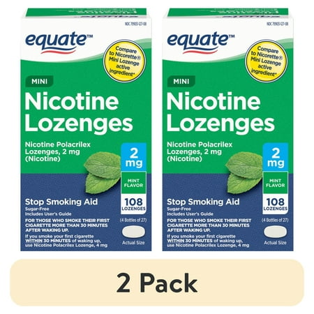 product image of (2 pack) Equate Mini Nicotine Polacrilex Lozenges, Stop Smoking Aid, 2 mg, Mint Flavor, 108 Count