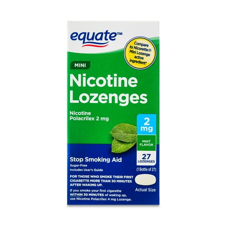 Equate Mini Nicotine Polacrilex Lozenges, Stop Smoking Aid, 2 mg, Mint Flavor, 27 Count, Compare to Nicorette® Mini Lozenge Active Ingredient