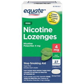 Equate Mini Nicotine Polacrilex Lozenges, Stop Smoking Aid, 4 mg, Mint Flavor, 27 Count, Compare to Nicorette® Mini Lozenge Active Ingredient