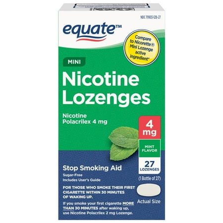 Equate Mini Nicotine Polacrilex Lozenges, Stop Smoking Aid, 4 mg, Mint Flavor, 27 Count, Compare to Nicorette® Mini Lozenge Active Ingredient