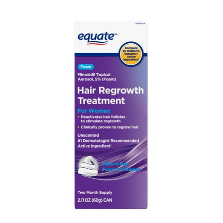 Equate Women's 5% Minoxidil Topical Aerosol Foam for Hair Regrowth, Unscented, 2 Month Supply, Compare to Women's Rogaine® Active Ingredient, 2.11 oz