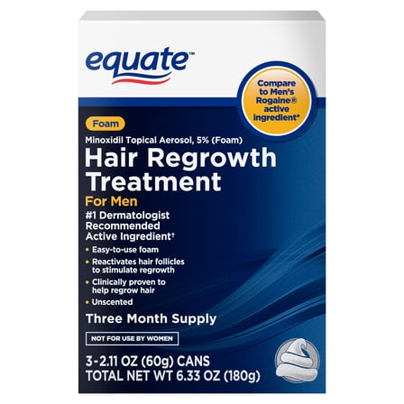 Equate Minoxidil Topical Aerosol Hair Regrowth Treatment for Men, 3-Month Supply, 2.11 oz, 3 pack