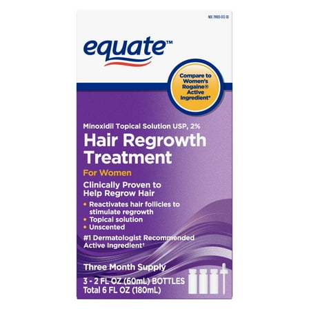 Equate Minoxidil Topical Solution, 2 Percent, Hair Regrowth Treatment For Women, 2 fl oz, 3 Pack
