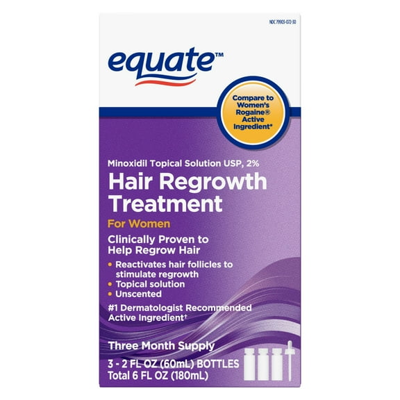 Equate Minoxidil Topical Solution, 2 Percent, Hair Regrowth Treatment For Women, 2 fl oz, 3 Pack