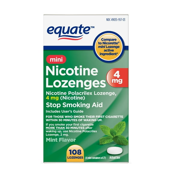 Equate Mint Flavor Mini Nicotine Lozenges, 4 mg, 108 Count