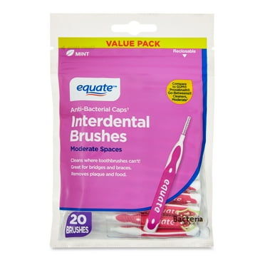 Equate Interdental Brushes with Anti-Bacterial Caps for Moderate Size Spaces, Mint Flavor (20 Count), Compare to GUM® Proxabrush® Go-Between® Cleaners, Moderate