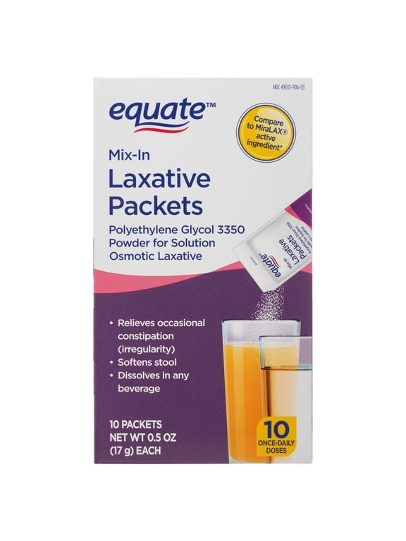 Mix-in Laxative Packets for Constipation Relief, Polyethylene Glycol 3350, 10 Count