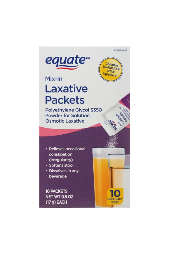 Mix-in Laxative Packets for Constipation Relief, Polyethylene Glycol 3350, 10 Count