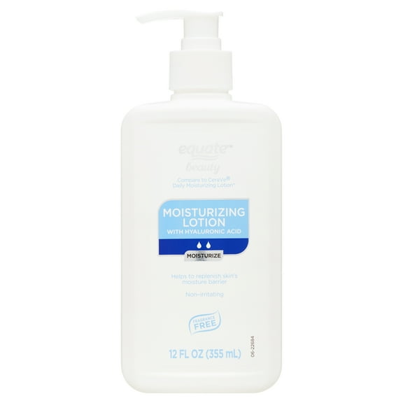 Equate Moisturizing Lotion with Hyaluronic Acid for Moisturizing Face Care, Fragrance Free, 12 fl oz, Compare to CeraVe® Daily Moisturizing Lotion