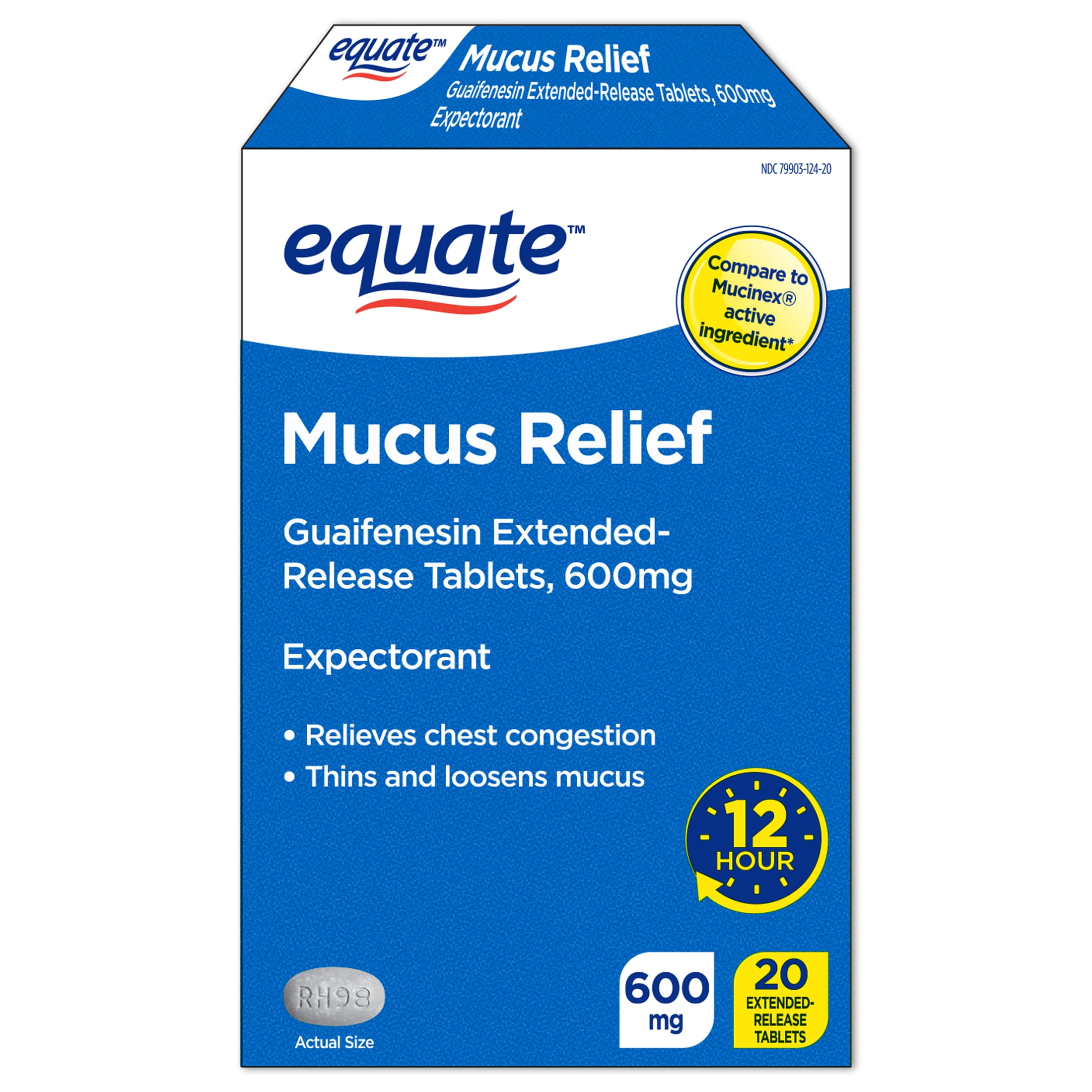 Equate Mucus ER Extended-Release Tablets, 600 mg, 20 Count