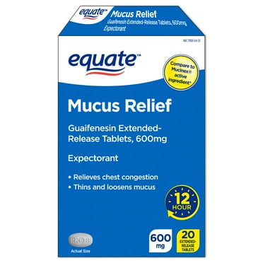 Equate 12 Hour Mucus ER Guaifenesin Extended-Release Tablets, 600 mg, 20 Count, Compare to Mucinex® Active Ingredient