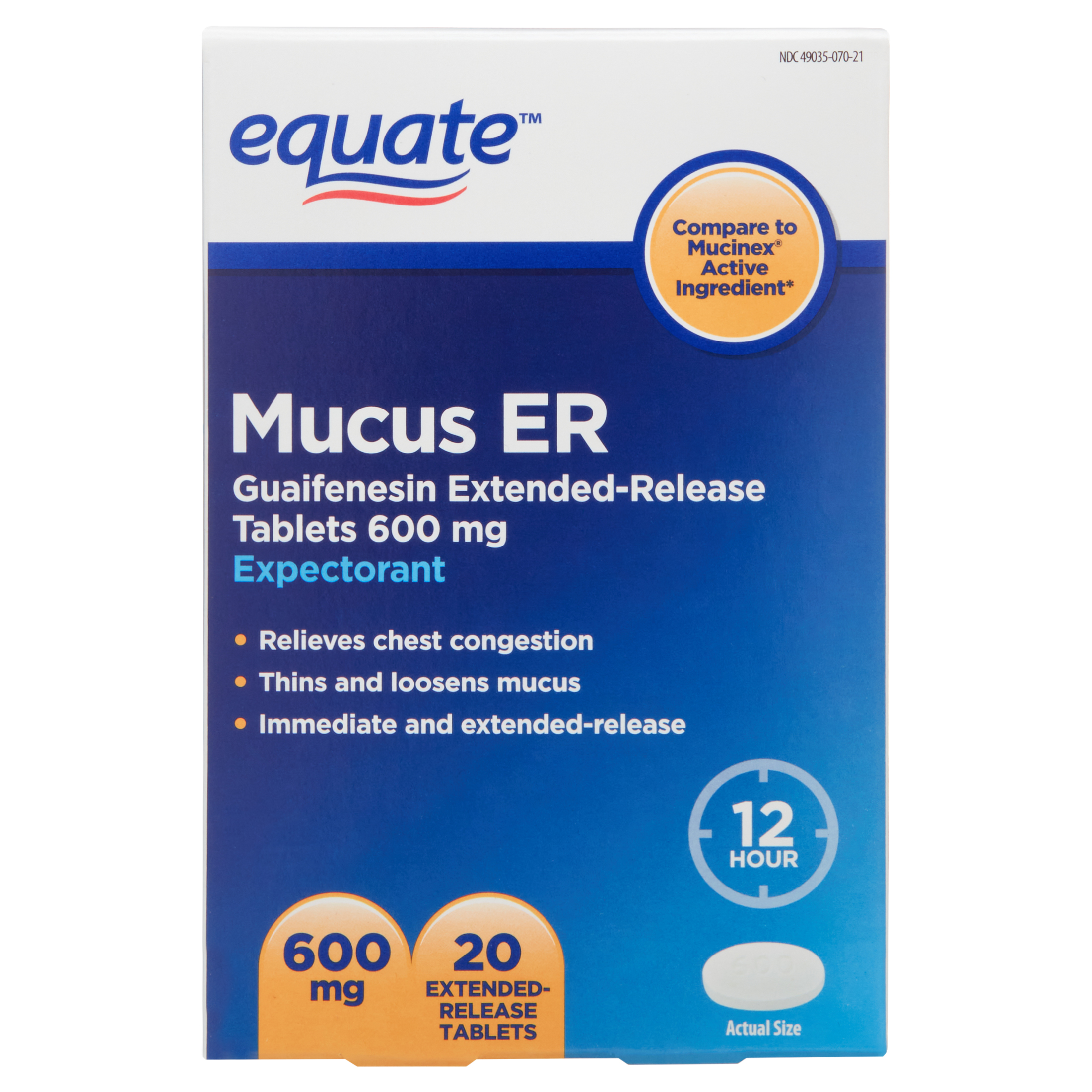 Equate Mucus ER Extended-Release Tablets, 600 mg, 20 Count - image 1 of 6