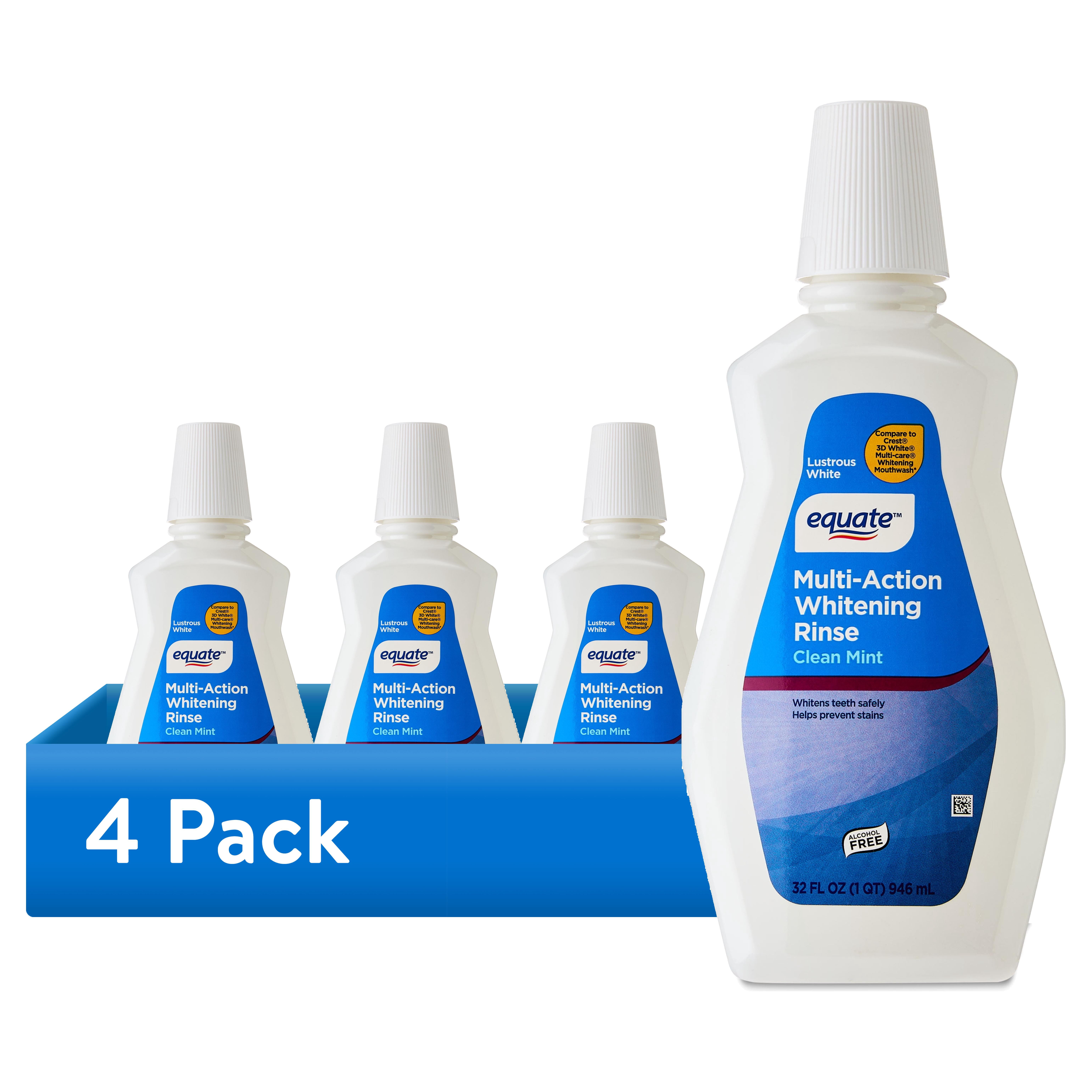 (4 pack) Equate Multi-Action Whitening Rinse, Clean Mint, 32 fl oz